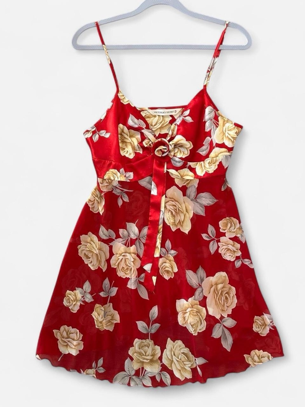 Vintage Victoria's Secret Red Rose Satin Slip Dress